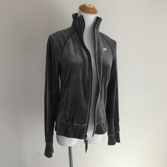 NIKE Long Sleeve Gray Velvet/Velour Perforation Detail Collared Track Jacket - Picture 4 of 13